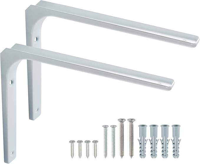 SAYAYO L Bracket 12 Inch, Heavy Duty Metal Wall Brackets Joint Angle Bracket Floating Shelf Support DIY Shelving Brackets White, 2 PCS