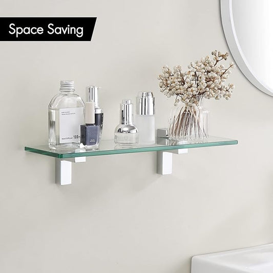 KES Glass Shelf for Bathroom, Glass Wall Shelves 16 Inch Floating Shelf Polished Chrome Finish, BGS3201S40