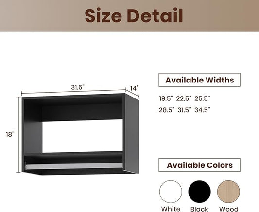 ROOMTEC 31.5" Tall Hanging Closet Unit, Modular Closet System with Hanging Rod, Wardrobe Organizer for Bedroom or Walk-in Closet, Wall Mounted, Customizable Clothes Storage Unit, Black
