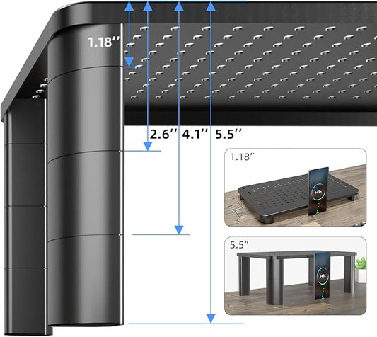 Pholiten Monitor Stand with Storage Drawer | Desk Organizer Riser for Computer Screens, Laptops | Office & Home Workspace Solution, 44lbs Capacity Weight,Black