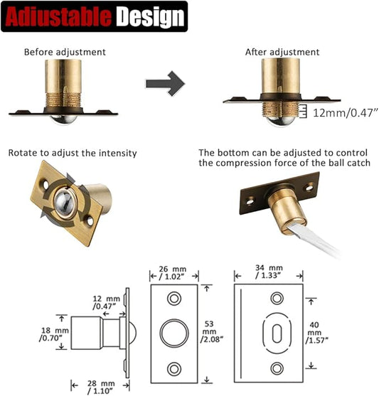 JQK Closet Ball Catch Door Hardware, Stainless Steel Catch Adjustable with Strike Plate, Bronze 2 Pack, HBC100-YRB-P2