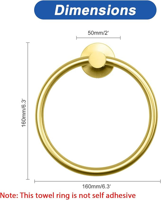 NearMoon Bath Towel Ring, Bathroom Hardware Accessories-Thicken Stainless Steel Hand Towel Holder for Bathroom, Modern Round Towel Hanger Wall Mounted (Brushed Gold, 2 Pack)