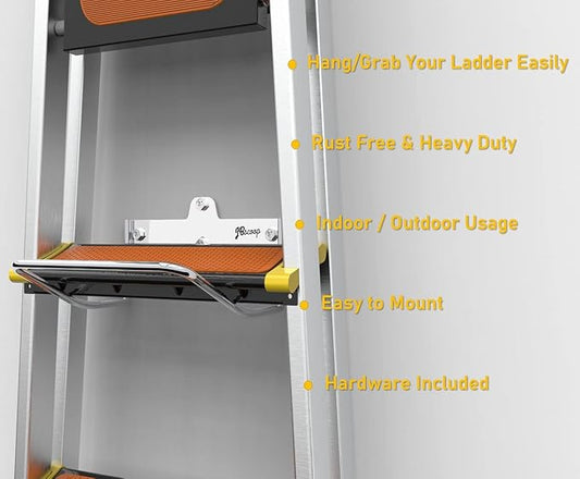 JBscoop 2 Ladder Hooks Wall Mount for Ladder Storage Strollers and Folding Chair, Heavy Duty Lader Holder Rust Proof SS304 (2)