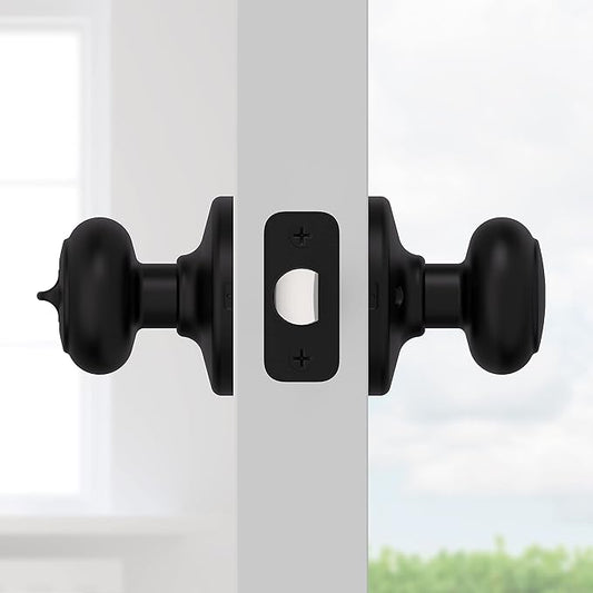 Kwikset Cove Interior Privacy Door Knob with Lock, Door Handle For Bathroom and Bedroom, Matte Black Keyless Turn Lock Doorknob