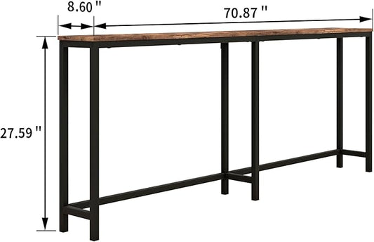 HOMERECOMMEND 70.8 Inch Console Table with USB Ports, Sofa Table with Charging Station, Narrow Entryway Table, Skinny Hallway Table,Rustic Brown