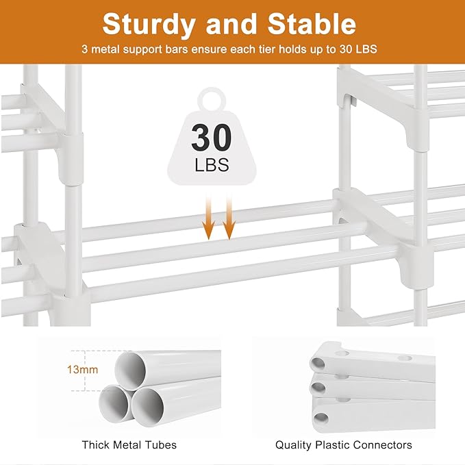 WOWLIVE 9 Tiers Large Shoe Rack White Shoe Rack Organizer for Closet 50-55 Pairs Stackable Heavy Duty Shoe Shelf Shoe Storage with Metal Pipes Plastic Connectors