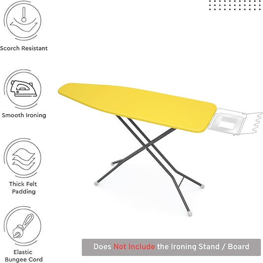 Encasa XO Ironing Board Cover and Pad 54"x15" - 4mm Felt Large Iron Board Cover with Padding - Heat Resistant, Stain-Safe Dye, Non Slip Elastic Bungee Cord Tightening Iron Table Cover Yellow