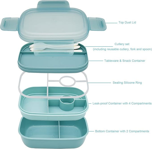 JBGOYON® Bento Lunch Box for Adults, Kids, Men, and Women – Includes Stackable Lunch Containers and Lunch Bag, Perfect for Boys and Girls, Microwave Safe and BPA-Free(Green )