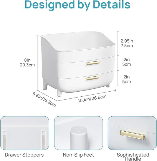 Vtopmart 3-Tier Skincare Makeup Organizer with Drawers for Vanity and Bathroom Countertop, Large Cosmetic Storage Box Case for Dresser, with Non-Slip Base