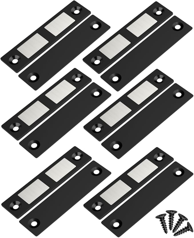 Jiayi 6 Pack Ultra Thin Magnets Latch, 30 Lb Kitchen Door Magnetic Catch Screw on Adhesive, Strong Cabinet Double Magnet Catch for Wardrobe Closet Door Drawer Wardrobe Cupboard Closing