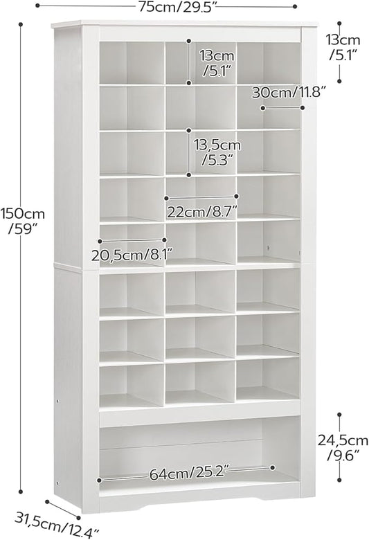 HOOBRO Tall Shoe Cabinet Set of 2, 9 Tier Shoe Storage Cabinet, Freestanding Wooden Shoe Organizer with 24 Cubbies and 3 Hooks, for Entryway, Closet, Living Room, White WT24SCP201