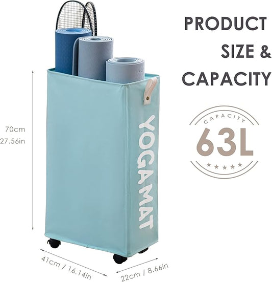 Caroeas Yoga Mat Storage Rack, Yoga Mat Holder Accessories, Home Gym Equipment Storage Yoga Mats, Women Men Workout Equipment Organization with Wheels