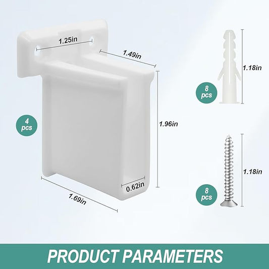 4 Pack Wire Shelf End Bracket - Heavy Duty Closet Shelf Brackets, White Plastic Closet Rod & Wall Shelf Supports with Screws, Suitable for Mesh Shelving