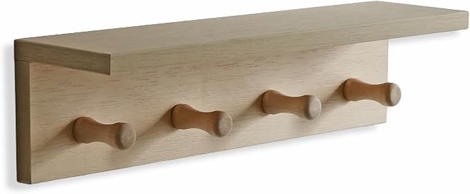 Entrance Coat Rack ,Coat Hooks, Wall-Mounted Wooden Hook Rack, Wall-Mounted Shelves are Very Suitable (Birch Color Finish—A-1)