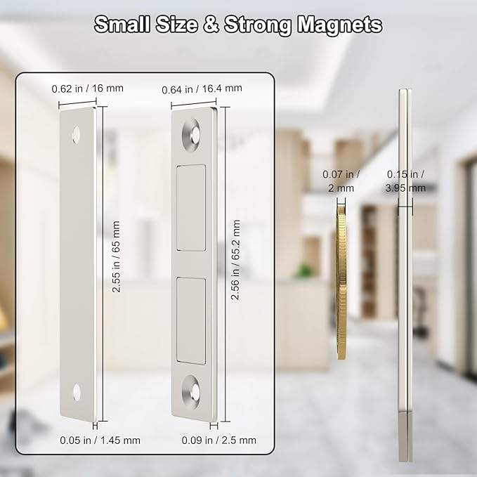 Jiayi Cabinet Door Magnets Stick On, 2 Pack 30 LB Heavy Duty Ultra Thin Invisible Cabinet Magnets, Door Magnetic Catch No Screw Drawer Magnet Inserts for Wardrobe Cupboard Sliding Doors Stay Closed