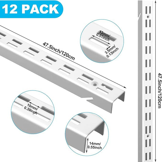 Tandefio 12 Pcs 47.5 Inches Shelf Rails Bracket Track Upright Closet System Hardware Adjustable Wall Standard White Shelf Standards for Pantries, Linen Closets, Laundry Rooms, Utility Rooms