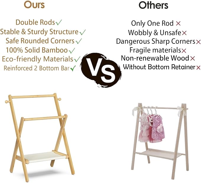 Baby Clothing Rack for Baby Shower Pets Dolls, Baby Clothes Rack with Storage Shelf & Double Rods, Toddler Clothes Rack, Mini Closet Baby Shower Rack (Natural)