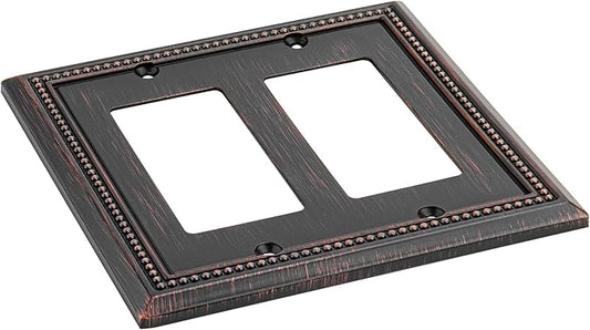 Henne Bery Sunken Pearls Heavy Duty Decorative Wall Plate Switch Plate Outlet Cover (Double Decorator, Aged Bronze)