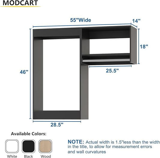 Modular Closet, 55" Wide Organizer with Hanging, Wood Tower Storage for Walk-in Closets, Wall Mounted Wardrobe Kit, Bedroom, Black
