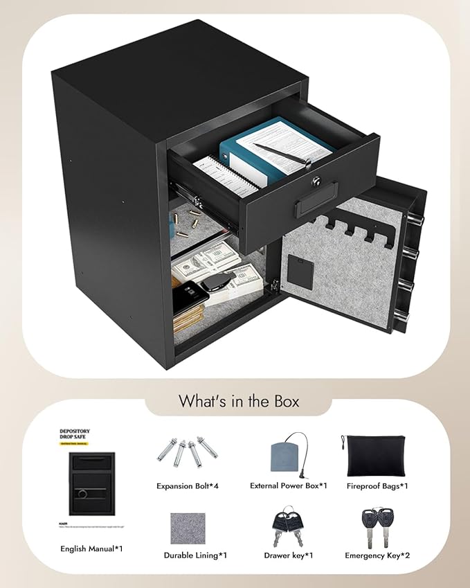 5.1 Cu Ft Heavy Duty Drawer Safes Home Safe with Fireproof and Waterproof Bag Safe Box with Digital Keypad Alarm System Removable Shelf for Cash Files Office Hotel