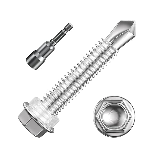 (250Pcs)#12×1-1/4" Hex Washer Head Self Drilling Screws, 410 Stainless Steel Metal SheetScrews,TEK Screws, Sheet Metal Self Tapping Screws