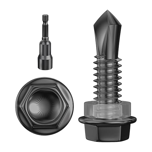 (300Pcs)#10×3/4" Black Hex Washer Head Self Drilling Screws, 410 Stainless Steel Metal SheetScrews,TEK Screws, Sheet Metal Self Tapping Screws