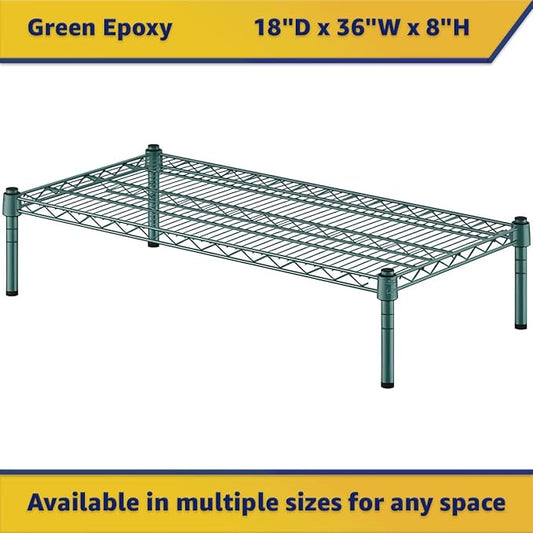 18" x 36" x 8" Green Epoxy Wire Storage Shelf, Dunnage Rack, Commercial 1 Tier Small Shelf