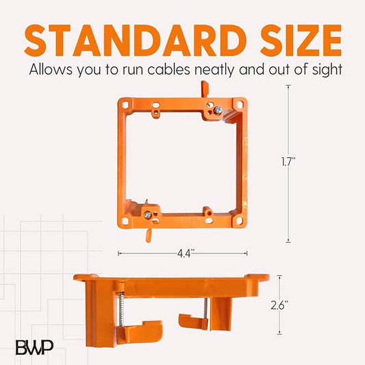 BWP Low Voltage Mounting Bracket 2 Gang, 10 Pack for Dual Gang Wall Plate, Telephone Wires, Network Cables, HDMI, Coaxial, Speaker Cables - Low Voltage Box Cable Wall Plate Bracket, Mud Ring