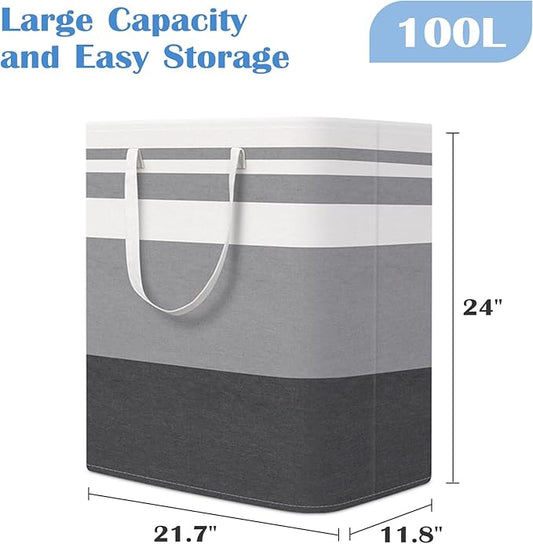 BlissTotes 3-Pack Laundry Basket, Freestanding&Waterproof Laundry Hamper, Collapsible Tall Clothes Hamper with Easy Carry Handles for Clothes, Towels in the Family and Dorm,Gradient Grey,100L