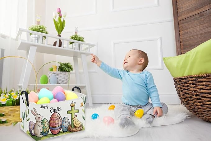 Rectangular Easter Baskets, Eggs Basket for Kids.Bunny Basket with Handles.Boys and Girls,Bunny Eggs Decor,Books,( Easter