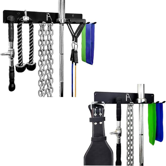 IRON AMERICAN (BEAST + OMEGA) Gym Storage Racks 9 & 11 Hook (2-RACKS) Heavy-Duty Gym Wall Organizer Gym Caddy Hanger - Gym Accessory Storage - Resistance Bands, Jump Ropes, Barbells, Lifting Belts, Cable Attachments