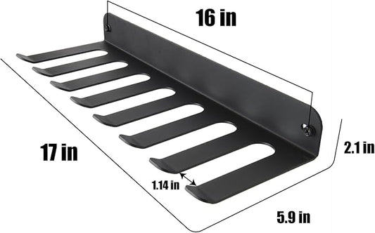 Performance Seven Bars Holder Storage,Custom Powder Coated HEAVY-DUTY STEEL Mount Wall Rack Storage Rack,Weight Room Organizer with 8 Wall Hooks for Exercise Bands Jump Ropes Chains Lifting Belts 3mm Black 8 Tooth