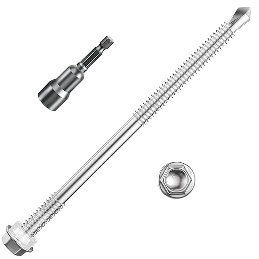 (50Pcs)#14×5" Hex Washer Head Self Drilling Screws, 410 Stainless Steel Metal SheetScrews,TEK Screws, Self Tapping Screws,Extensions Extra Long