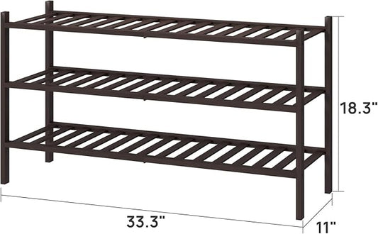 Long Shoe Rack, Bamboo Wood Shoe Rack for Closet, Entryway & Hallway, 3-Tier Stackable Shoe Shelf
