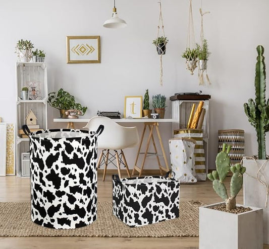 Rectangle Cow Basket Cow Print Storage Bins Cute Canvas Organizer Bin for Bedroom Decor Kids Toys Books, Clothes Shelves Gift Basket(Cow print)