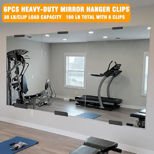 6Pcs Heavy-Duty Metal Mirror Hanger Clips - Wide Channel Rust-Resistant Brackets for Frameless Bathroom/Office/Gym Wall Mirrors, Includes Screws & Anchors