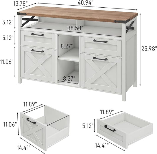 Vabches Farmhouse Filing Cabinet with Adjustable Shelf for Home Office, Lateral File Cabinets 4 Drawers with Open Storage Shelf, Filing Organization Storage Cabinets for Hanging Files Letter/A4