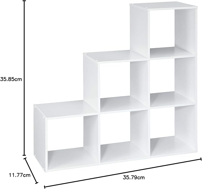 ClosetMaid Cubeicals 3-2-1 Cube Storage Shelf Organizer Bookshelf, 3 Tier, Steps, Corner Unit, Easy Assembly, Wood, White Finish