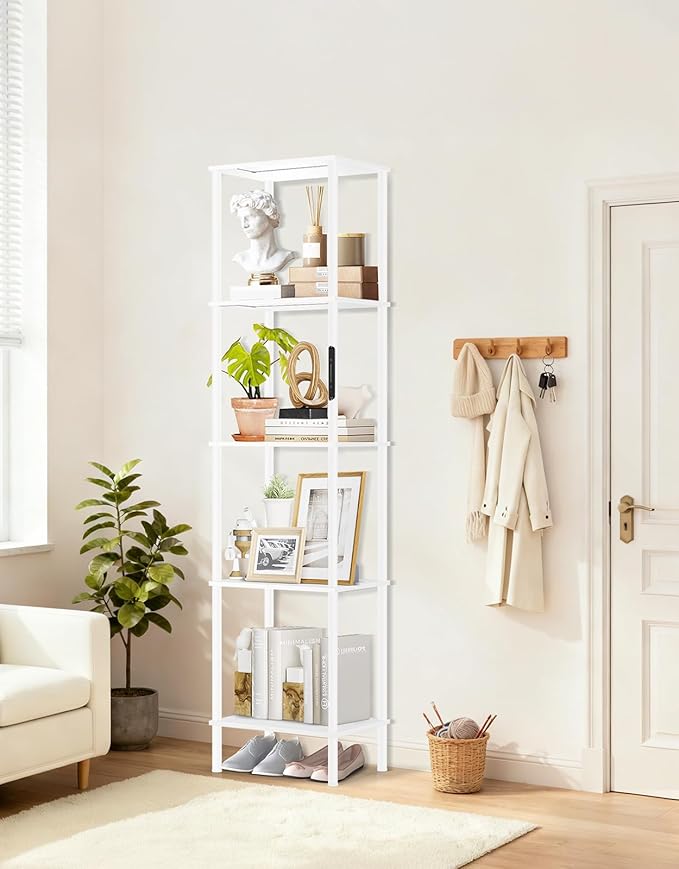 5 Tier Tall Display Shelves with LED Lights, Touch & Remote Control, Dimmable Display Cabinet, Open Bookshelf with 3 Color Temperature, Timer for Living Room, Bedroom, Home Decor(White)