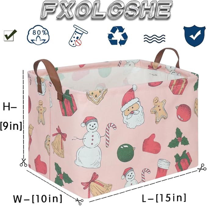 Rectangular Christmas tree Basket,Pink Christmas,Nursery Hamper,Waterproof and foldable Christmas Tree Basket Baby Storage Bin,Toy Organizer,Boy and Girls New Year decor(Pink Christmas)
