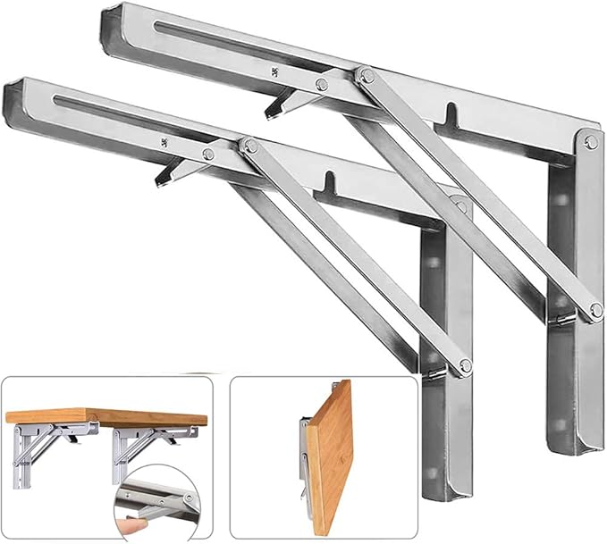 Folding Shelf Brackets, Max Load 300 lb, Heavy Duty Stainless Steel Collapsible Wall Mounted Shelf Brackets for Table, Space Saving DIY Bracket, Pack of 2 (2, 20 Inch)