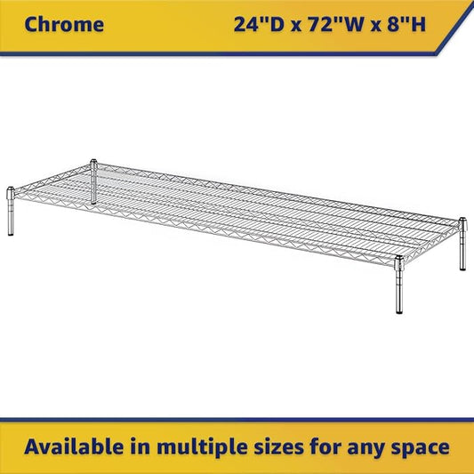 24" x 72" x 8" Chrome Wire Storage Shelf, Dunnage Rack, Commercial 1 Tier Small Shelf