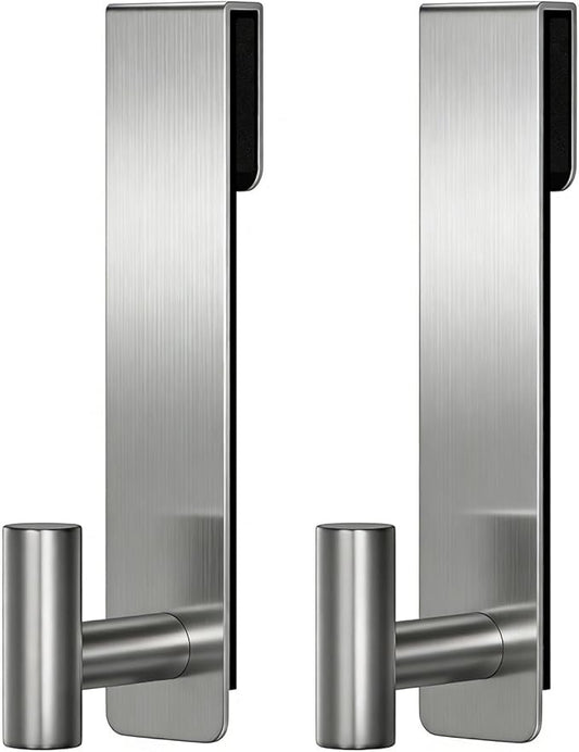 PMMASTO Shower Door Hooks, (7.5 Inch) Extended Towel Hooks for Bathroom Frameless Glass Shower Door, Stainless Steel Heavy Duty Hooks (Silver, T Shape-Fits 3/8" Thick Door)