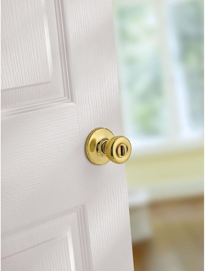 Kwikset Tylo Interior Privacy Door Knob with Lock, Door Handle For Bathroom and Bedroom, Polished Brass Keyless Turn Lock Doorknob, 1 Count (Pack of 1)