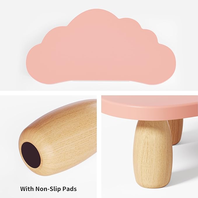Monitor Stand Riser,Cloud-Shaped Sturdy Wood 16.5In Computer Monitor Riser Wirh Drawer, Multi-Purpose Desktop Organizer Riser for Computer,Laptop,Printer,TV,Pink