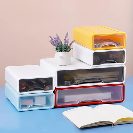Stackable Desk Organizer, 3-Piece Plastic Drawer Set, White, 13" Wide Letter Size, 3 Drawers
