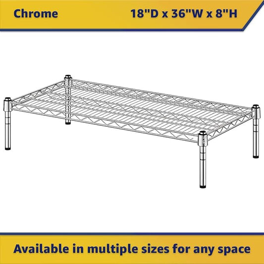 18" x 36" x 8" Chrome Wire Storage Shelf, Dunnage Rack, Commercial 1 Tier Small Shelf