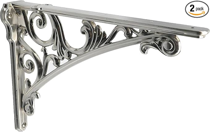 Decorative Shelf Bracket 12 inch Brushed Satin Nickel Brackets for Shelving Solid Heavy Duty Vintage DIY Projects Hardware Included 2 Pack