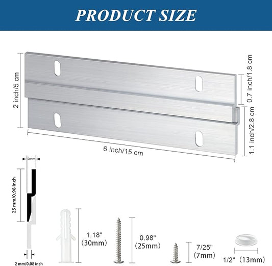 12 Pack French Cleat Hanger Headboard Wall Mounting Brackets Cleat Picture Hanger Kit Z Bar Supports with Plastic Expansion Tube Screws Silicone Dots for Picture Mirror Whiteboard (6 Inch)