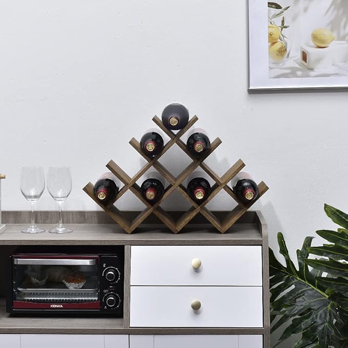 KIRIGEN 13-Bottle Wine Rack 4-Tier Nature Wood Wine Display Rack/Standing and Countertop Storage Shelf - Bottle Holder/Cabinet Glass 4-Layer Dark Brown XHJJ4-DBR